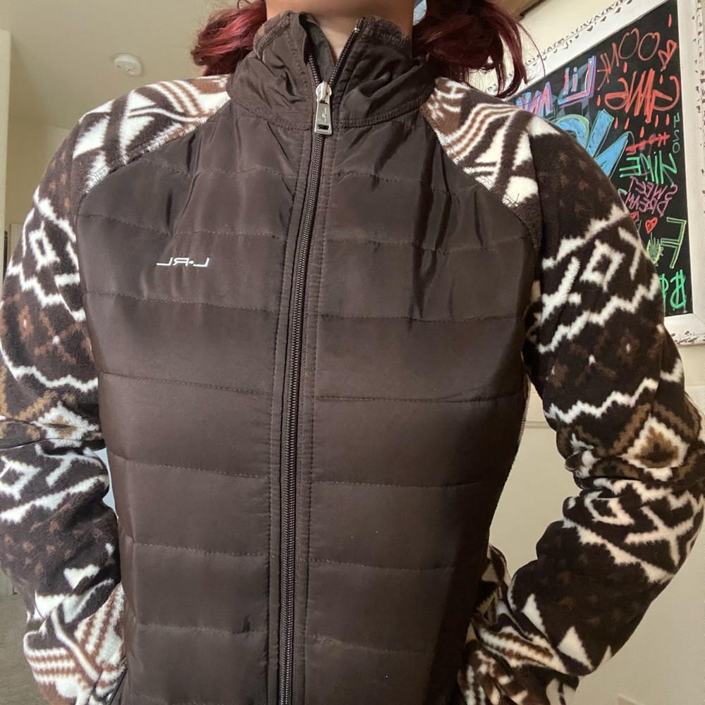 RALPH LAUREN VINTAGE AZTEC FLEECE BROWN ZIPUP! SUPER RARE ITEM